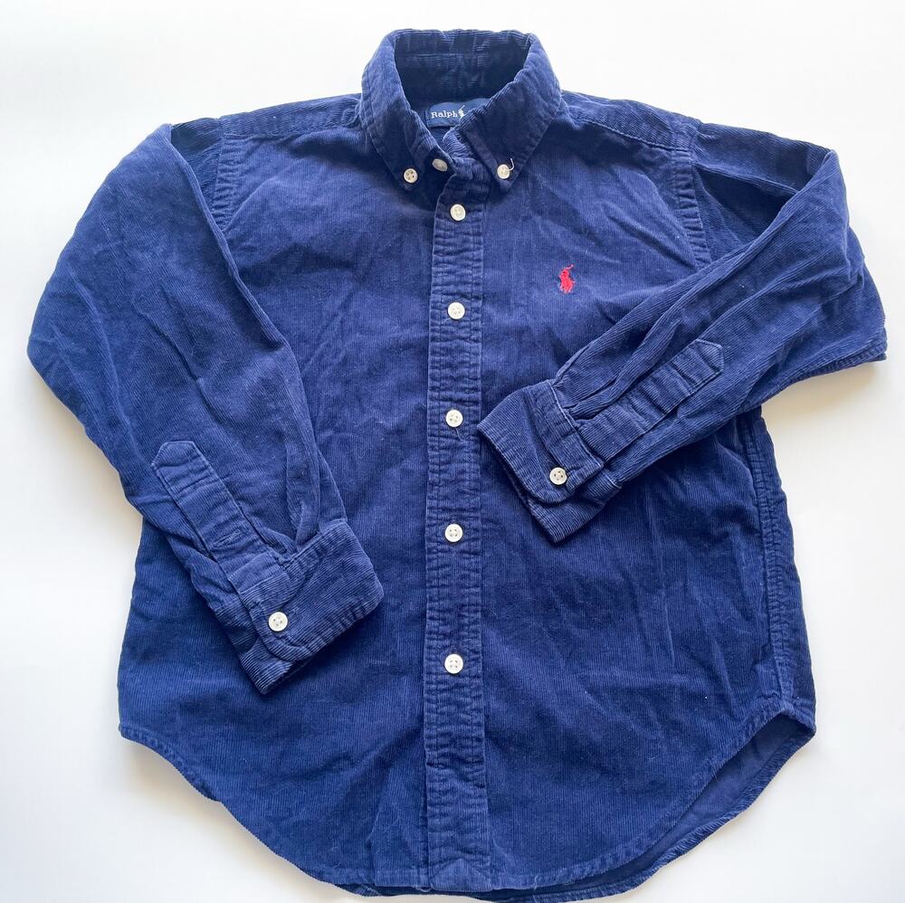 Boy's Ralph Lauren Navy Blue Corduroy Long Sleeve Button Down Size 5
